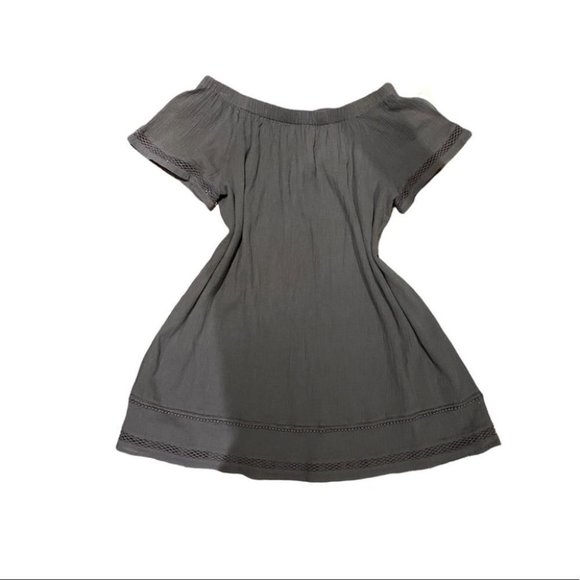 CHARLI Lateshia off the shoulder dress Embroidered Sundress Dark Grey Size 8 - Picture 3 of 12